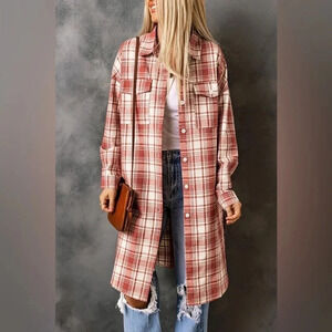 Plus Size Long Plaid Button Shacket Cozy Cabincore 2X
